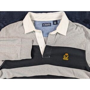 Chaps Polo Shirt Gray Black Stripe Long Sleeve Rugby Crest Logo Men's Large